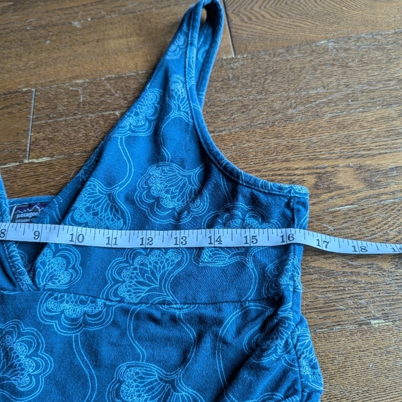 Patagonia Organic Cotton Blue Womens Mini Sun Dress Sz L Empire Waist Babydoll - Picture 5 of 6